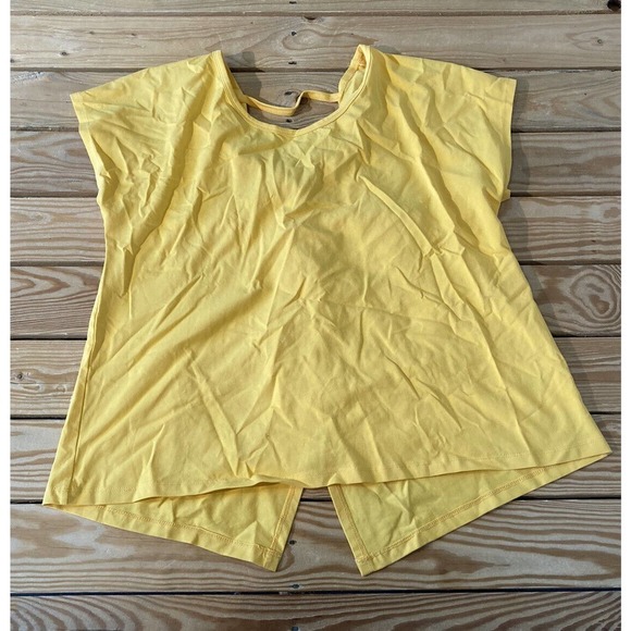 NWT Attitudes By Renee Back Detail Cotton Jersey Top Size Large Women's Yellow - Picture 1 of 7